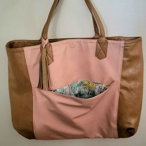 Leather Thin Strap Camel and Pink Stripe Shoulder Bag